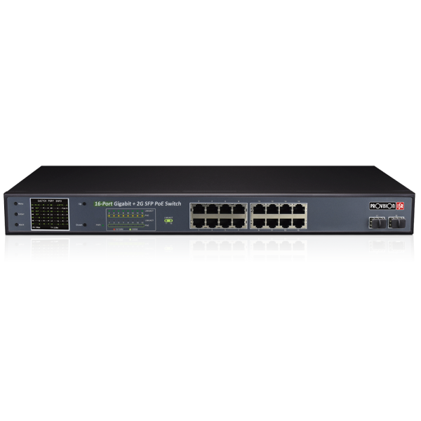 16-Port Giga PoE Ethernet Switch,16 giga Port deluju kao downlink i uplink,2SFP,250W